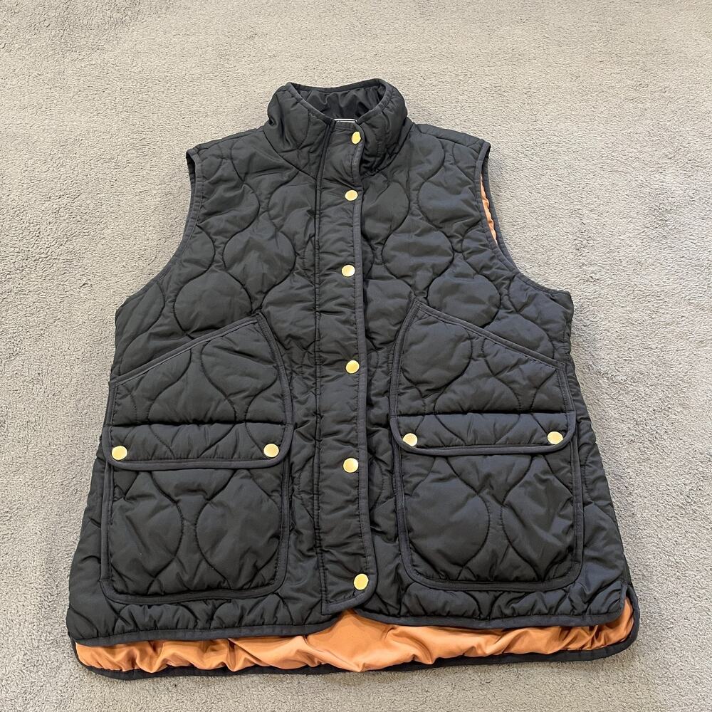 J.Crew Signature PrimaLoft Black Lightweight Full Zip Puffer Vest Women's Large